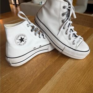 Converse All Star White Leather Platform High-Tops